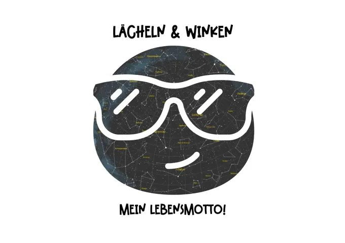 Echte Sternkarte als Emoticon mit Sonnenbrille + Text - HalloGeschenk.de