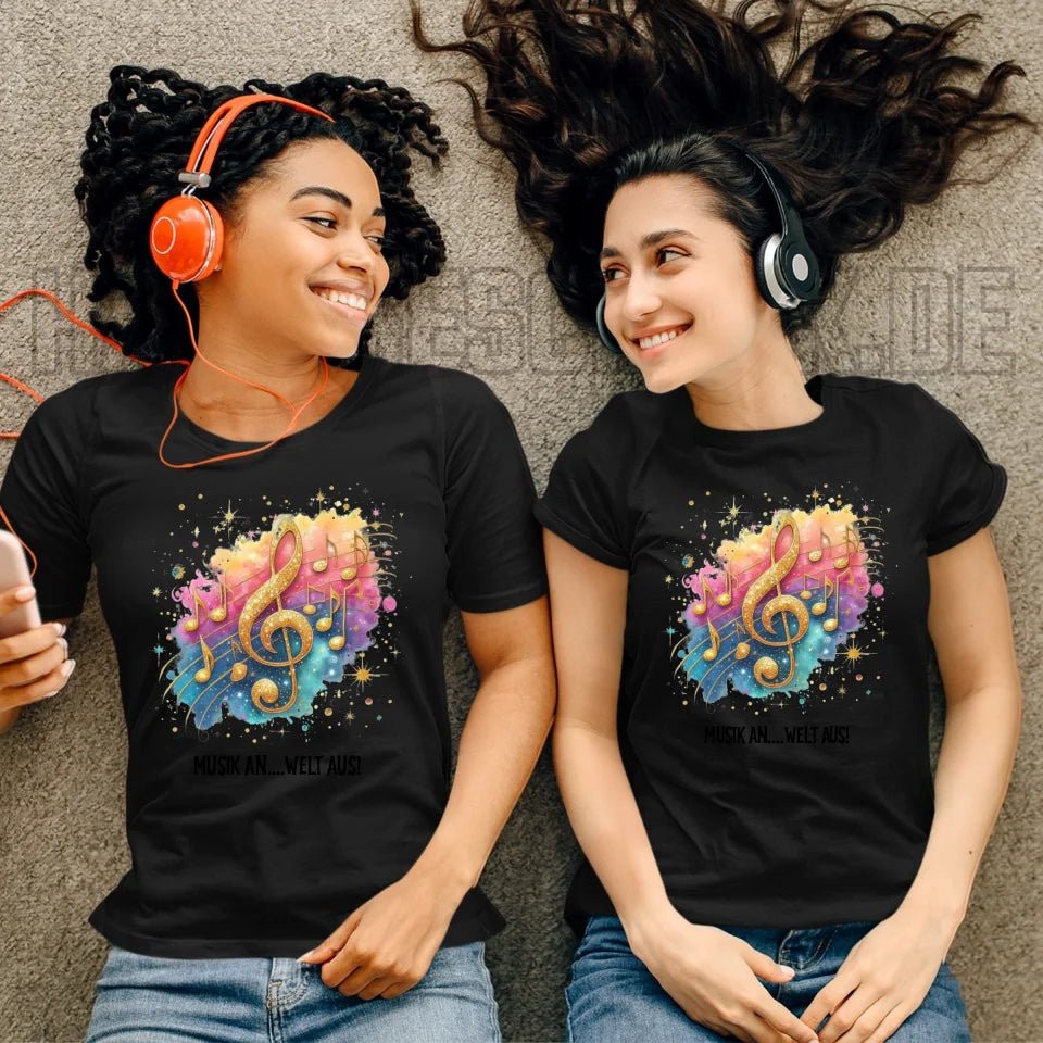 25 Motive zur Auswahl • Fantasy Music Notes • Noten • Musik • Ladies Premium T-Shirt XS - 2XL aus Bio - Baumwolle für Damen • Exklusivdesign • personalisiert • Motivauswahl von HalloGeschenk.de