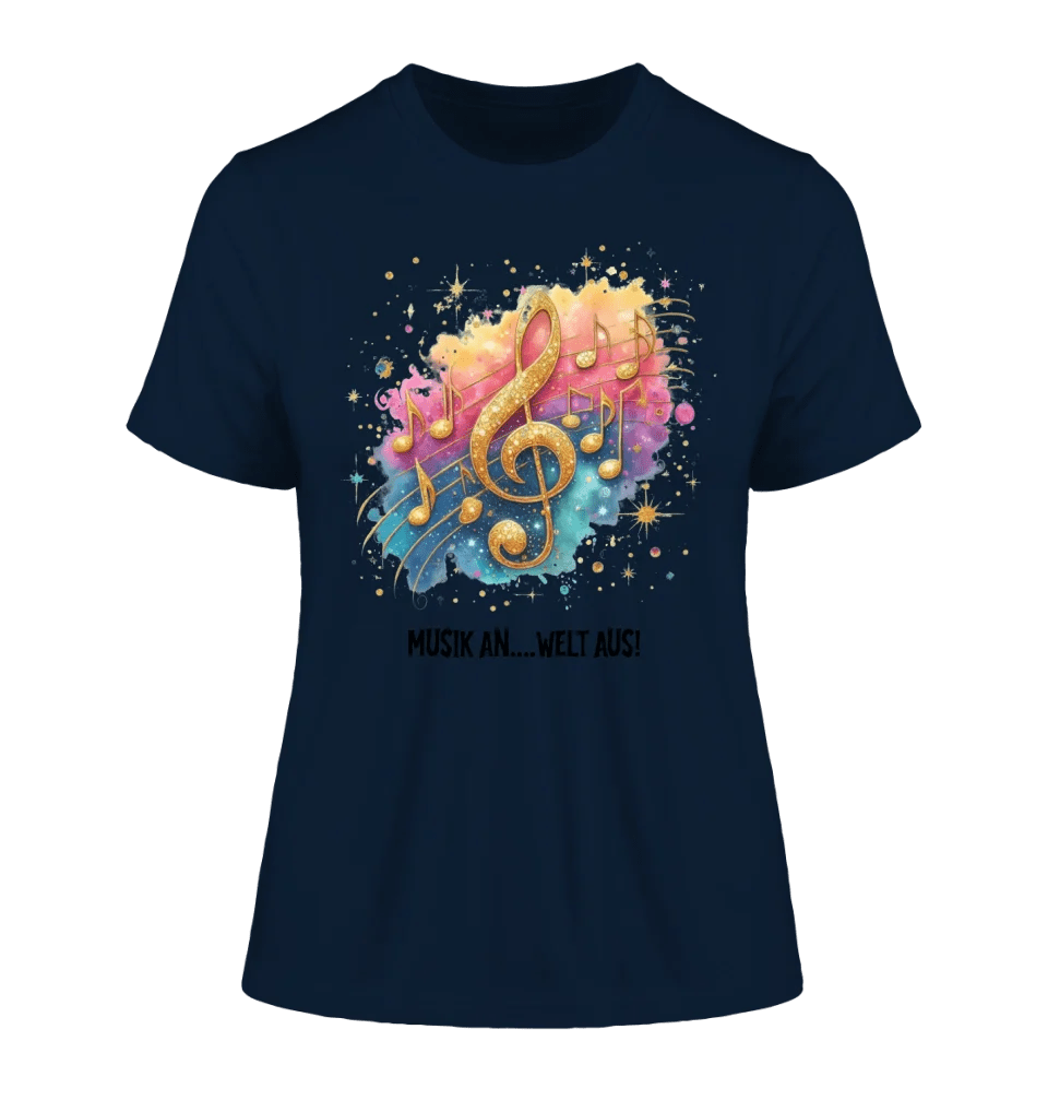 25 Motive zur Auswahl • Fantasy Music Notes • Noten • Musik • Ladies Premium T-Shirt XS - 2XL aus Bio - Baumwolle für Damen • Exklusivdesign • personalisiert • Motivauswahl von HalloGeschenk.de