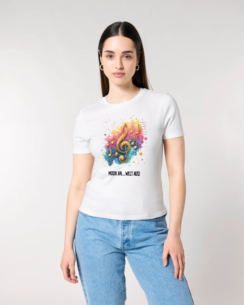 25 Motive zur Auswahl • Fantasy Music Notes • Noten • Musik • Ladies Premium T-Shirt XS - 2XL aus Bio - Baumwolle für Damen • Exklusivdesign • personalisiert • Motivauswahl von HalloGeschenk.de