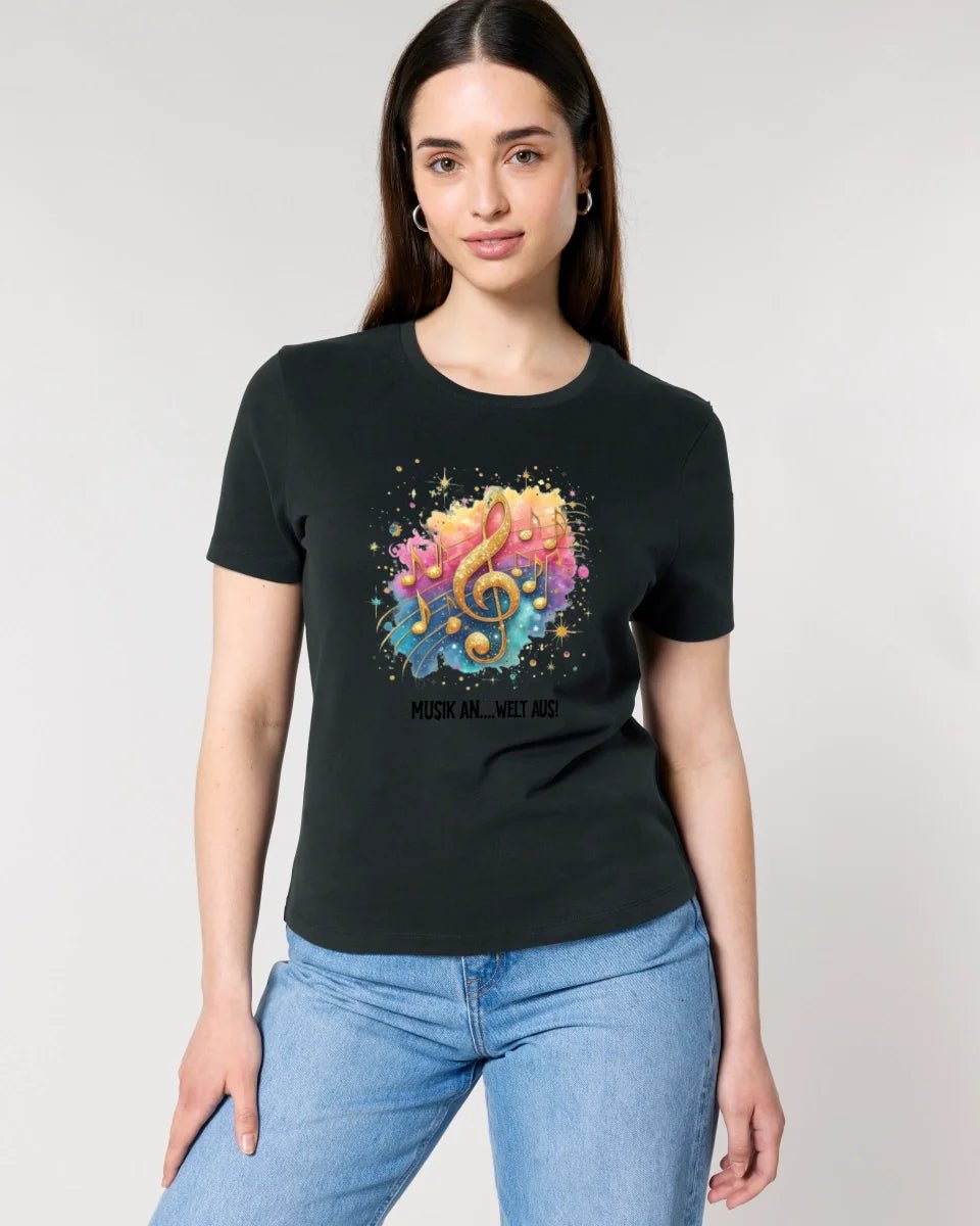 25 Motive zur Auswahl • Fantasy Music Notes • Noten • Musik • Ladies Premium T-Shirt XS - 2XL aus Bio - Baumwolle für Damen • Exklusivdesign • personalisiert • Motivauswahl von HalloGeschenk.de