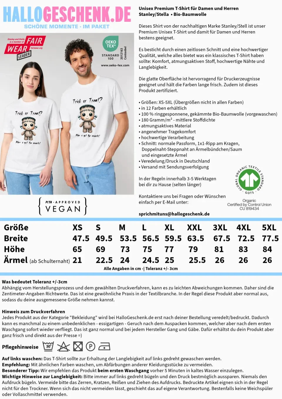 Cute Halloween • Wähle aus 20 Designs + Text • Unisex Premium T-Shirt XS-5XL aus Bio-Baumwolle für Damen & Herren • Exklusivdesign • personalisiert