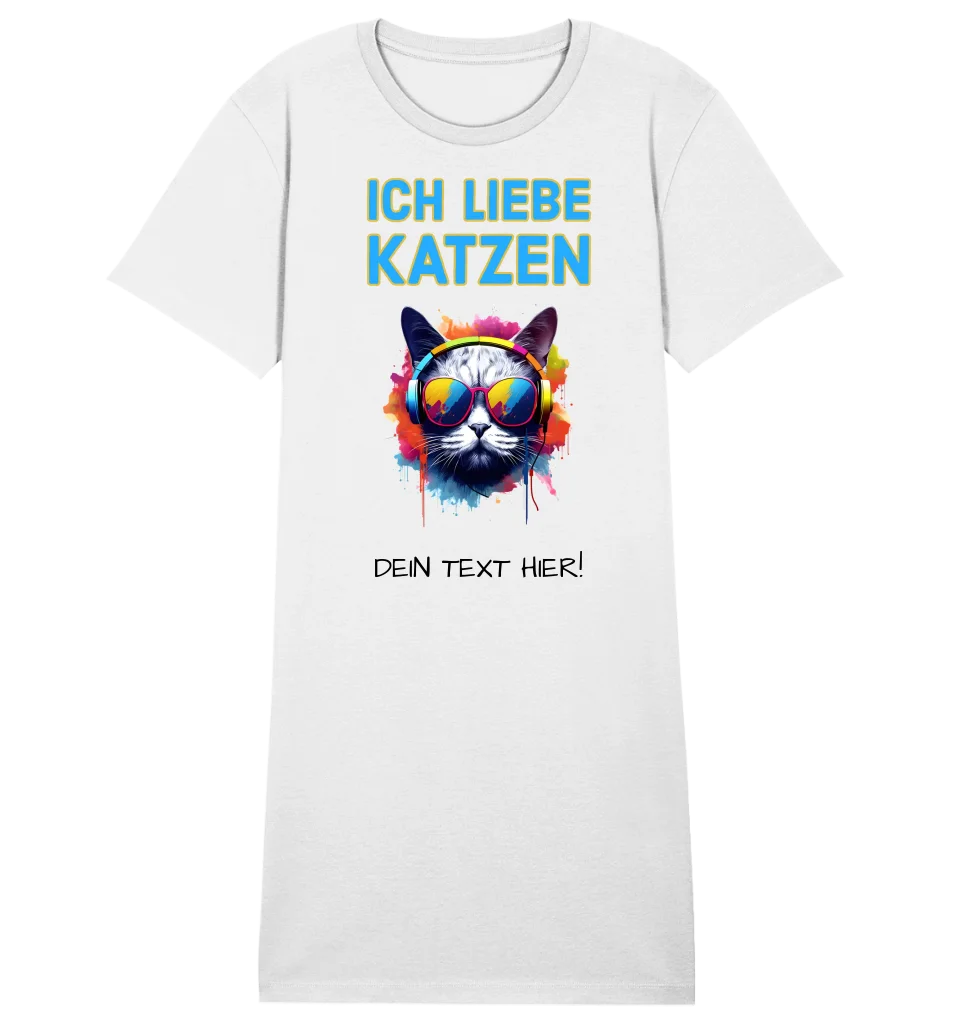 Wähle die Katze (mit Motivauswahl + Text) • Ladies Premium T-Shirt Kleid aus Bio-Baumwolle S-2XL  • Exklusivdesign • personalisiert