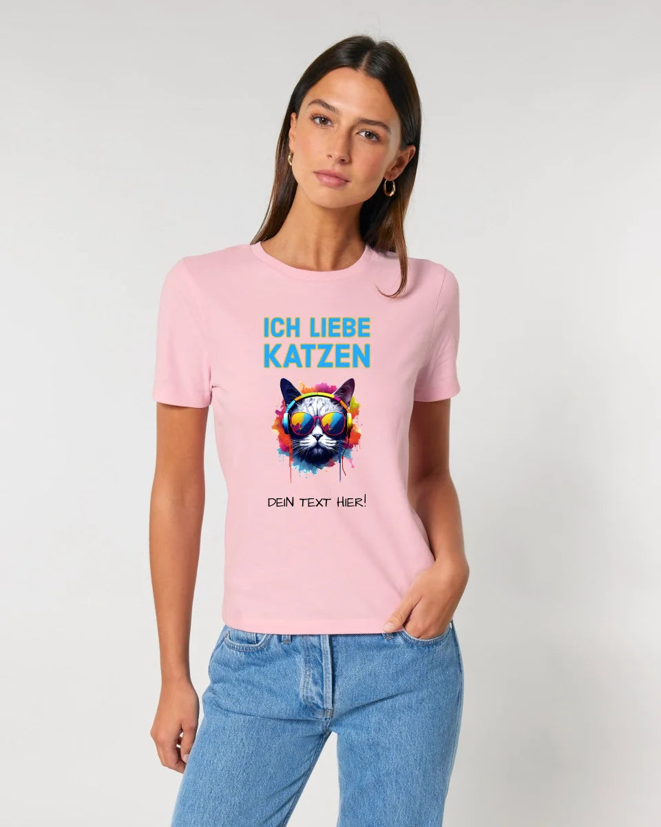 Wähle die Katze (mit Motivauswahl + Text) • Ladies Premium T-Shirt XS-2XL aus Bio-Baumwolle für Damen • Exklusivdesign • personalisiert