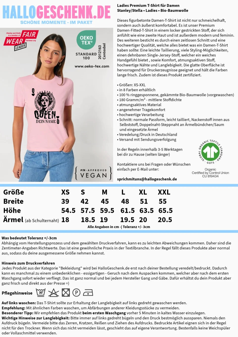 Poker Queen + dein Name • Ladies Premium T-Shirt XS-2XL aus Bio-Baumwolle für Damen • Exklusivdesign • personalisiert