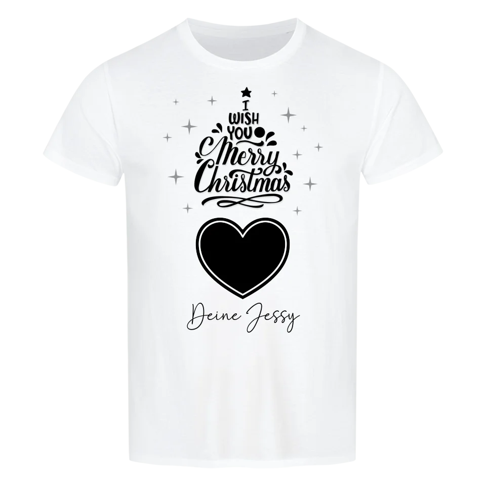 Dein Bild im Merry Christmas Tree + Name für Weihnachten • preiswertes Classic T-Shirt Unisex/Bio