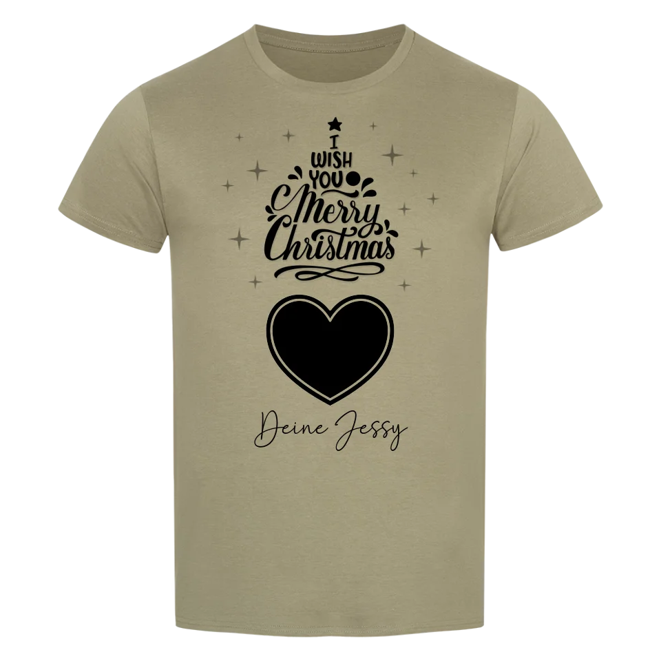 Dein Bild im Merry Christmas Tree + Name für Weihnachten • preiswertes Classic T-Shirt Unisex/Bio