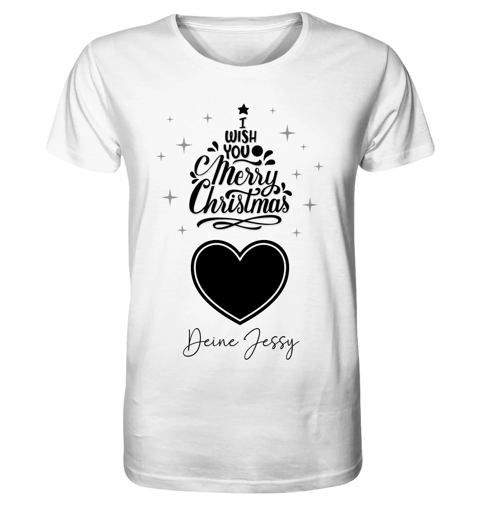 Dein Bild im Merry Christmas Tree + Name für Weihnachten • Unisex Premium T-Shirt XS-5XL aus Bio-Baumwolle für Damen & Herren • Exklusivdesign • personalisiert