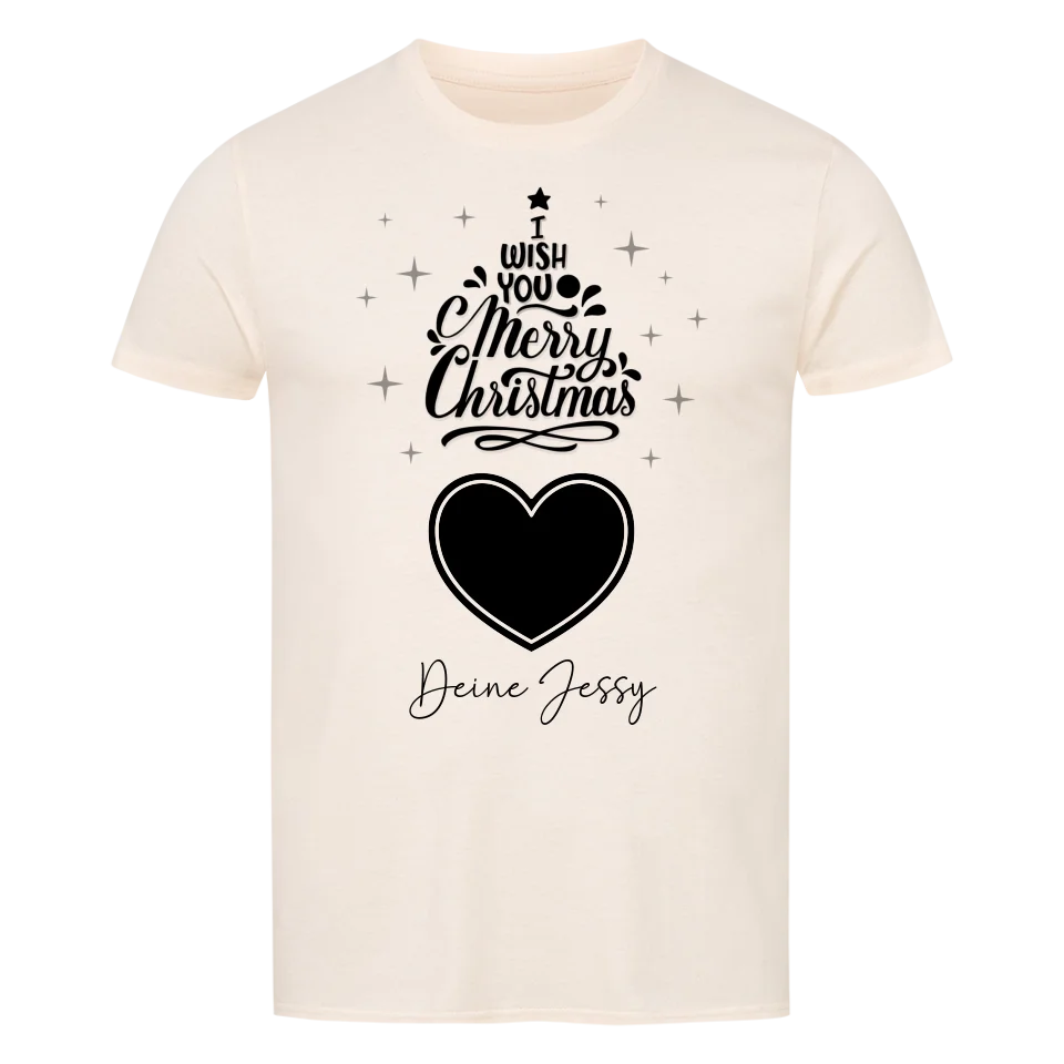 Dein Bild im Merry Christmas Tree + Name für Weihnachten • preiswertes Classic T-Shirt Unisex/Bio