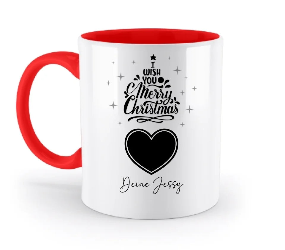 Dein Bild im Merry Christmas Tree + Name für Weihnachten • zweifarbige Tasse (spülmaschinengeeignet) • Exklusivdesign • personalisiert