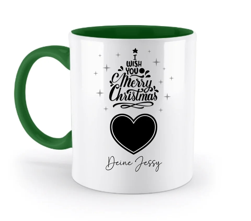 Dein Bild im Merry Christmas Tree + Name für Weihnachten • zweifarbige Tasse (spülmaschinengeeignet) • Exklusivdesign • personalisiert