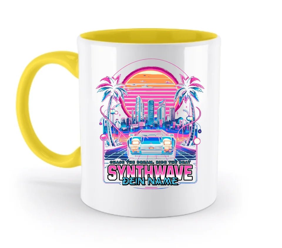 Dein Name • Synthwave • Retro • 80s • Cyberpunk • zweifarbige Tasse (spülmaschinengeeignet) • Exklusivdesign • personalisiert von HalloGeschenk.de