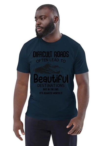 Difficult roads • customizable • Unisex Organic Cotton T-Shirt | Stanley/Stella for U.S. customers von HalloGeschenk.de