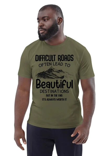 Difficult roads • customizable • Unisex Organic Cotton T-Shirt | Stanley/Stella for U.S. customers von HalloGeschenk.de