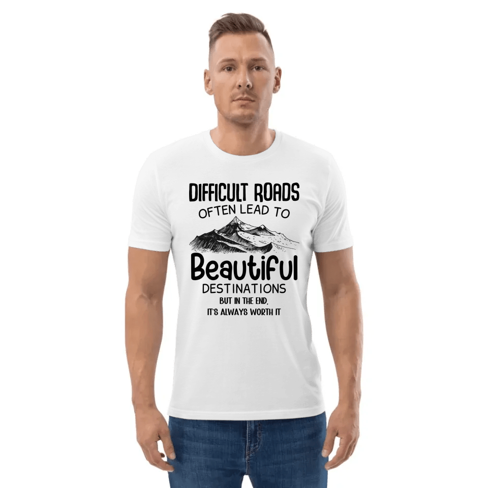 Difficult roads • customizable • Unisex Organic Cotton T-Shirt | Stanley/Stella for U.S. customers von HalloGeschenk.de