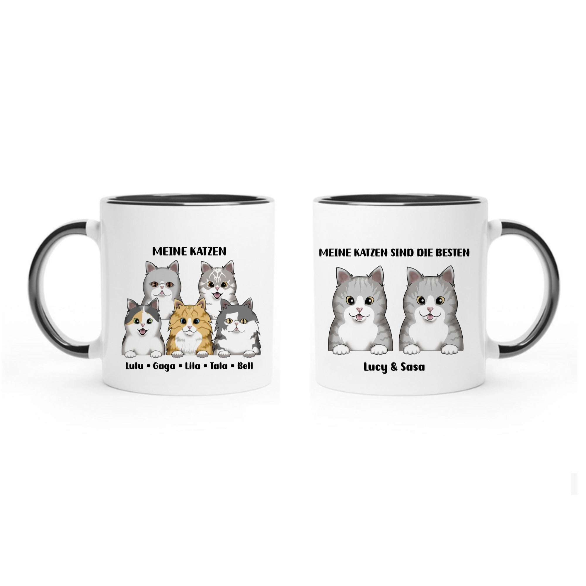 Gestalte 1-5 Katzen mit Text • zweifarbige Tasse spülmaschinengeeignet