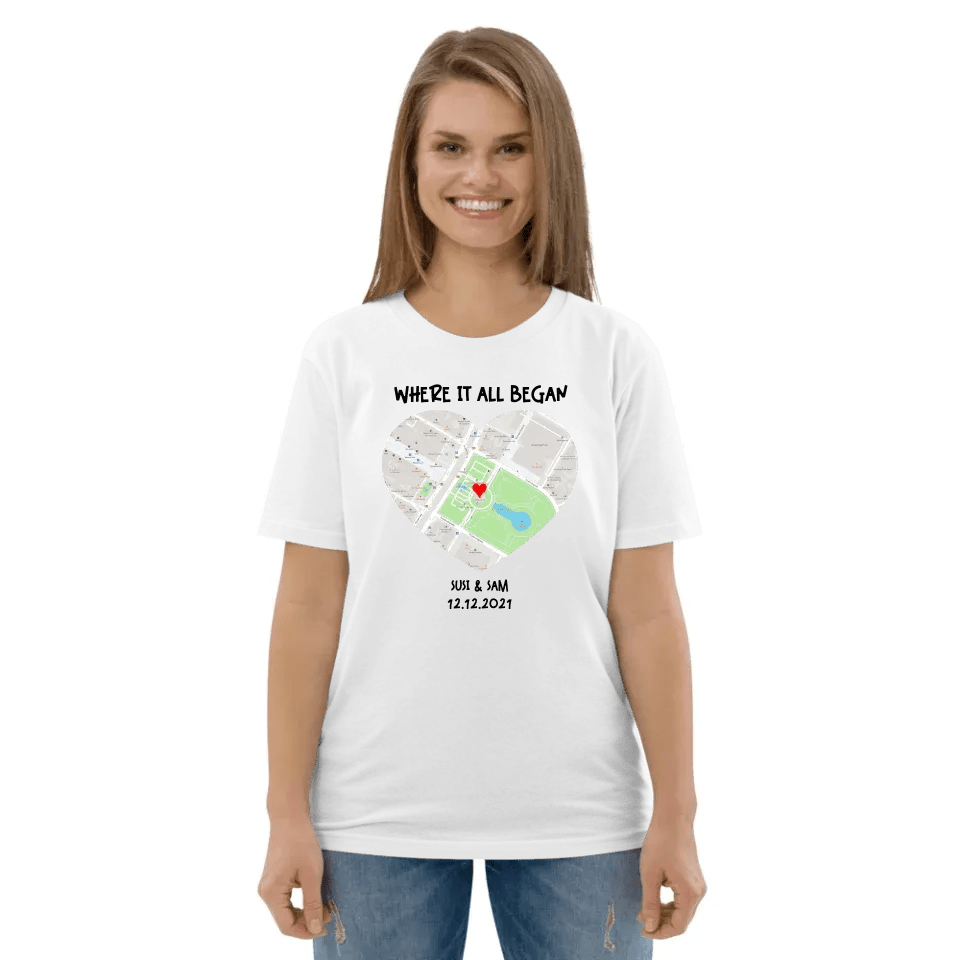 Heart • Maps • customizable • Unisex Organic Cotton T-Shirt | Stanley/Stella for U.S. customers von HalloGeschenk.de