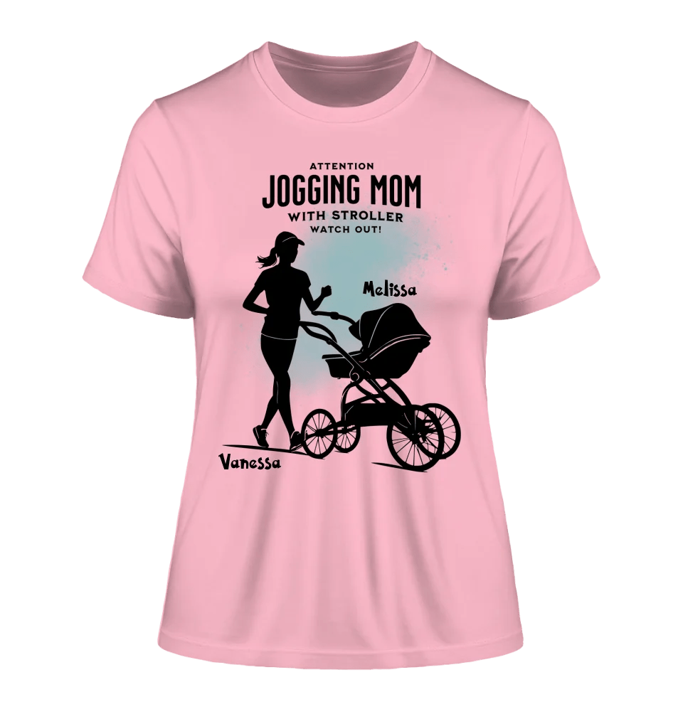 Jogging Mom mit Kinderwagen • Mama + Text • Wunschnamen • Ladies Premium T-Shirt XS - 2XL aus Bio - Baumwolle für Damen • Exklusivdesign • personalisiert von HalloGeschenk.de