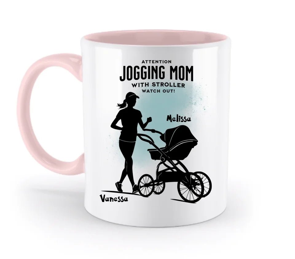 Jogging Mom mit Kinderwagen • Mama + Text • Wunschnamen • zweifarbige Tasse (spülmaschinengeeignet) • Exklusivdesign • personalisiert von HalloGeschenk.de