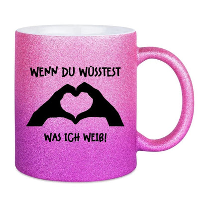 Keine Frage, ich liebe Dich auch! • Hände • personalisierter Text • Glitzertasse mit Farbverlauf von HalloGeschenk.de