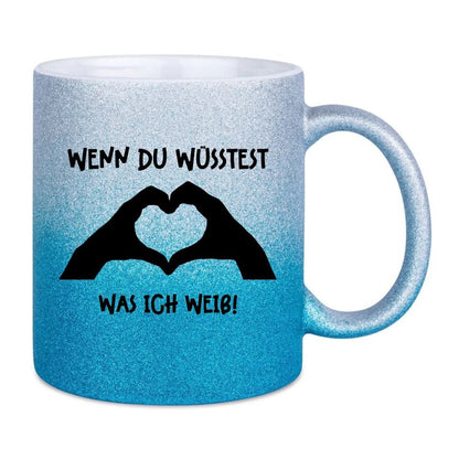 Keine Frage, ich liebe Dich auch! • Hände • personalisierter Text • Glitzertasse mit Farbverlauf von HalloGeschenk.de