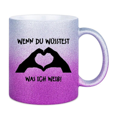 Keine Frage, ich liebe Dich auch! • Hände • personalisierter Text • Glitzertasse mit Farbverlauf von HalloGeschenk.de