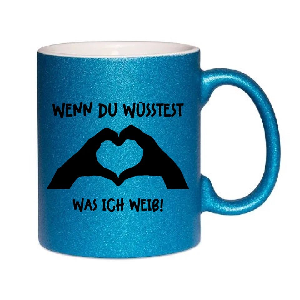 Keine Frage, ich liebe Dich auch! • Hände • personalisierter Text • Glitzertasse ohne Farbverlauf von HalloGeschenk.de