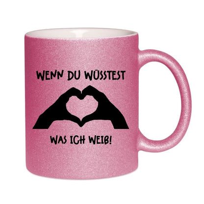 Keine Frage, ich liebe Dich auch! • Hände • personalisierter Text • Glitzertasse ohne Farbverlauf von HalloGeschenk.de