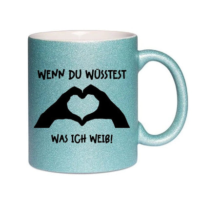 Keine Frage, ich liebe Dich auch! • Hände • personalisierter Text • Glitzertasse ohne Farbverlauf von HalloGeschenk.de