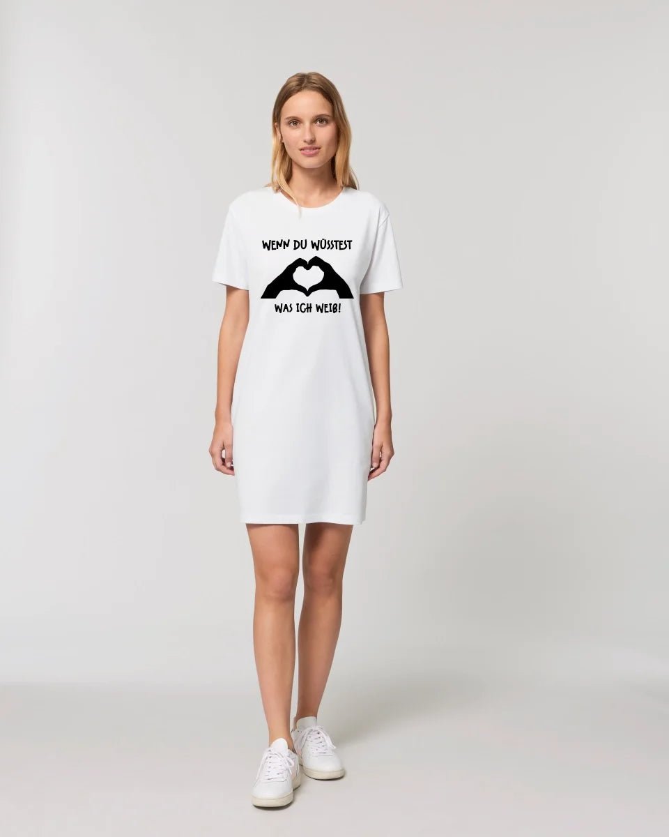 Keine Frage, ich liebe Dich auch! • Hände • personalisierter Text • Ladies Premium T-Shirt Kleid aus Bio - Baumwolle S - 2XL • Exklusivdesign • personalisiert von HalloGeschenk.de