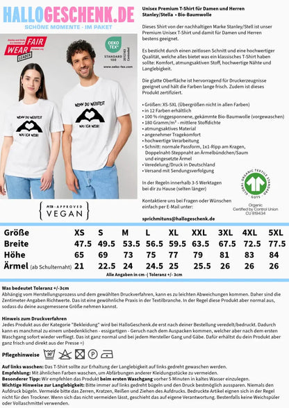 Keine Frage, ich liebe Dich auch! • Hände • personalisierter Text • Unisex Premium T-Shirt XS - 5XL aus Bio - Baumwolle für Damen & Herren • Exklusivdesign • personalisiert von HalloGeschenk.de