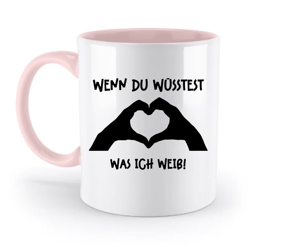 Keine Frage, ich liebe Dich auch! • Hände • personalisierter Text • zweifarbige Tasse 330ml mit farbigem Innendruck (spülmaschinengeeignet) von HalloGeschenk.de