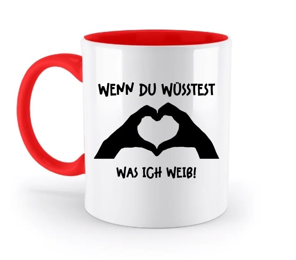 Keine Frage, ich liebe Dich auch! • Hände • personalisierter Text • zweifarbige Tasse 330ml mit farbigem Innendruck (spülmaschinengeeignet) von HalloGeschenk.de