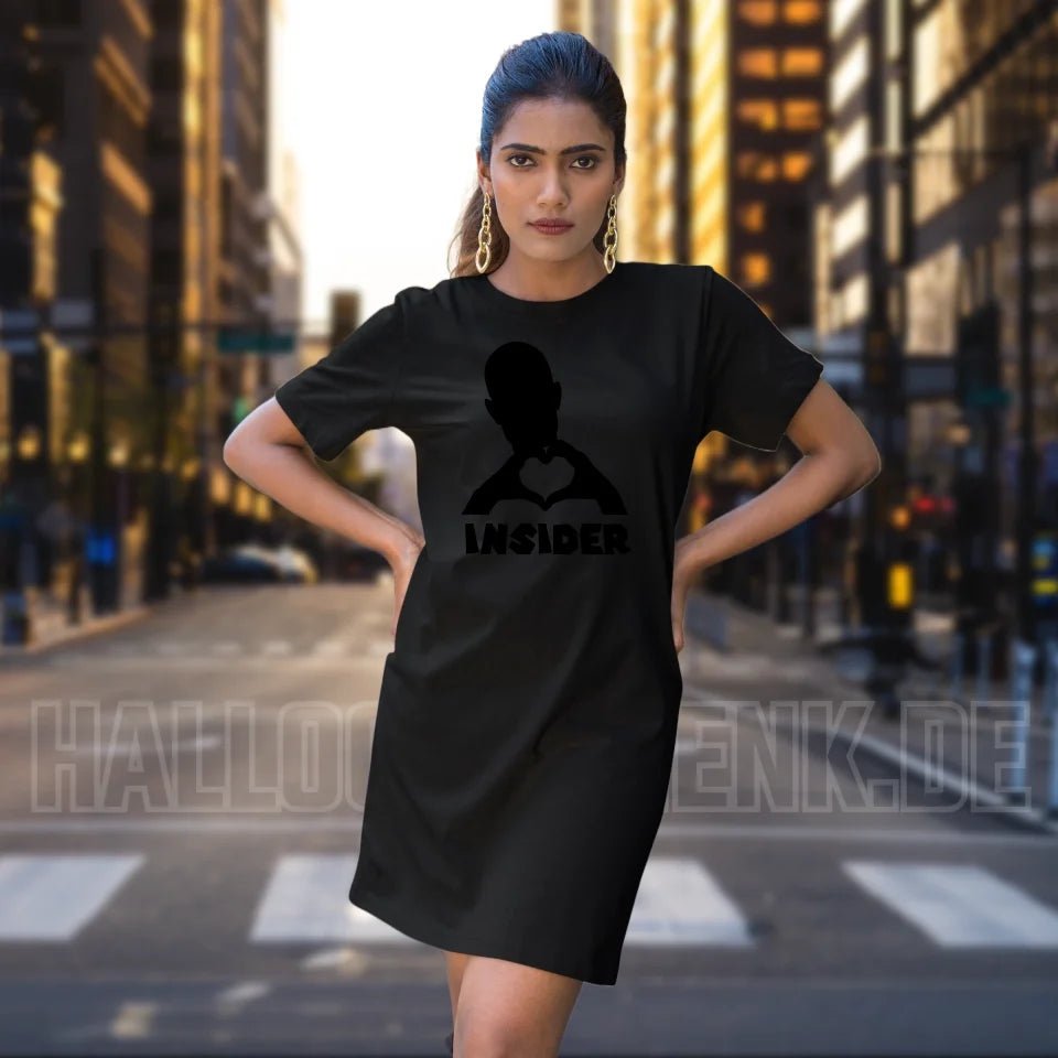 Keine Frage, ich liebe Dich auch! • Insider • personalisierter Text • Ladies Premium T-Shirt Kleid aus Bio - Baumwolle S - 2XL • Exklusivdesign • personalisiert von HalloGeschenk.de