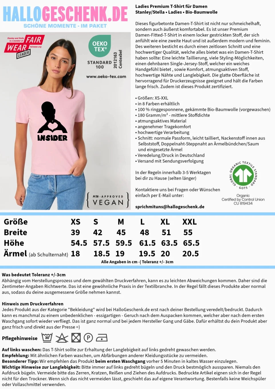 Keine Frage, ich liebe Dich auch! • Insider • personalisierter Text • Ladies Premium T-Shirt XS - 2XL aus Bio - Baumwolle für Damen • Exklusivdesign • personalisiert • Motivauswahl • personalisierbar von HalloGeschenk.de