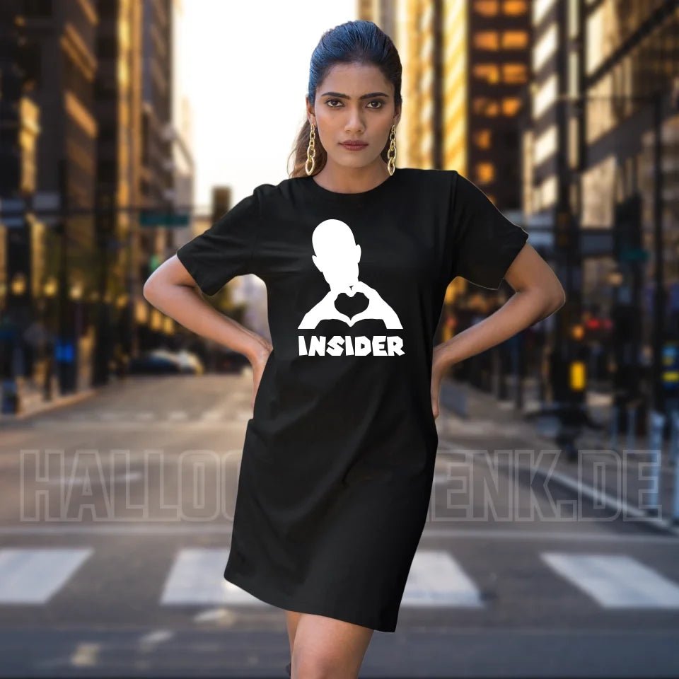 Keine Frage, ich liebe Dich auch! • Insider White • personalisierter Text • Ladies Premium T-Shirt Kleid aus Bio - Baumwolle S - 2XL • Exklusivdesign • personalisiert von HalloGeschenk.de