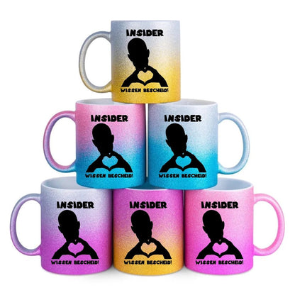 Keine Frage, ich liebe Dich auch! • Mann • personalisierter Text • Glitzertasse mit Farbverlauf von HalloGeschenk.de