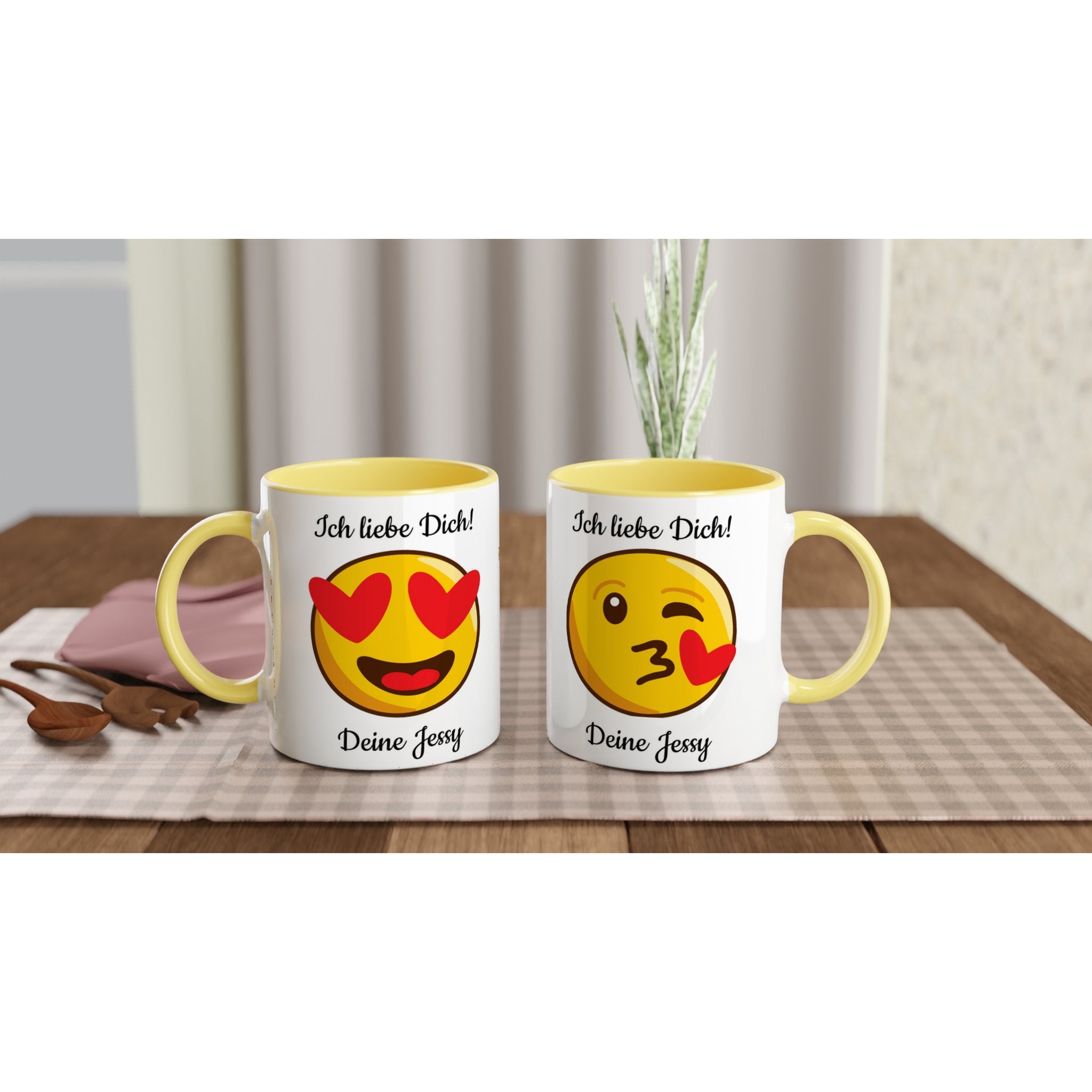 Mit 3D - Vorschau: Love Emoticon Herz • personalisierbar • zweifarbige Tasse • spülmaschinengeeignet von HalloGeschenk.de