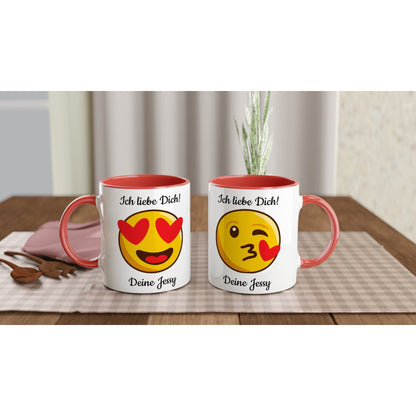 Mit 3D - Vorschau: Love Emoticon Herz • personalisierbar • zweifarbige Tasse • spülmaschinengeeignet von HalloGeschenk.de