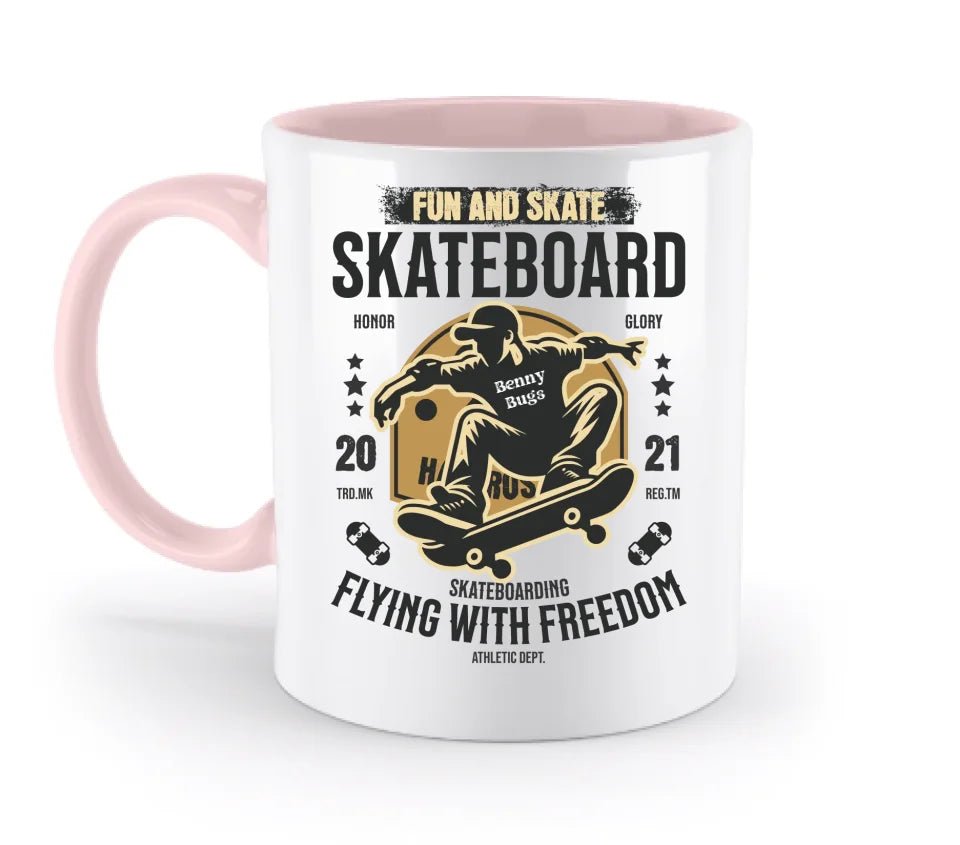 Skater mit Wunschname • Skateboard • zweifarbige Tasse (spülmaschinengeeignet) • Exklusivdesign • personalisiert von HalloGeschenk.de