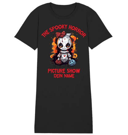 The Spooky Horror Picture Show + Name • Damen • Frau • Ladies Premium T-Shirt Kleid aus Bio - Baumwolle S - 2XL • Exklusivdesign • personalisiert • Halloween von HalloGeschenk.de