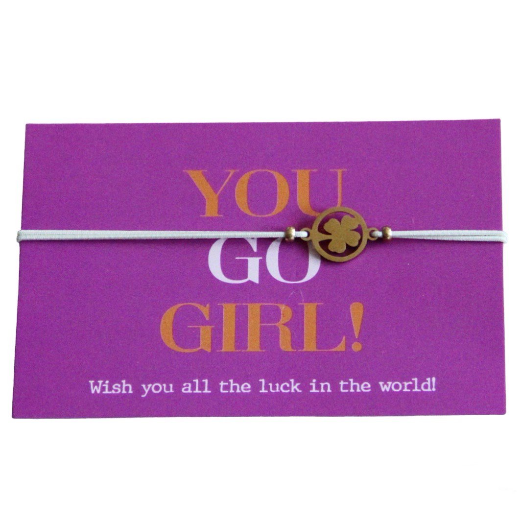 „You Go Girl“ - Kleeblatt - Armband auf Karte von HalloGeschenk.de